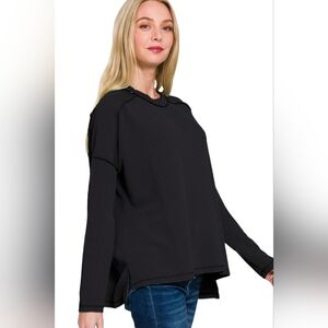 Zenana Full Size Exposed Seam Long Sleeve Corded Rib Knit Top Plus Size